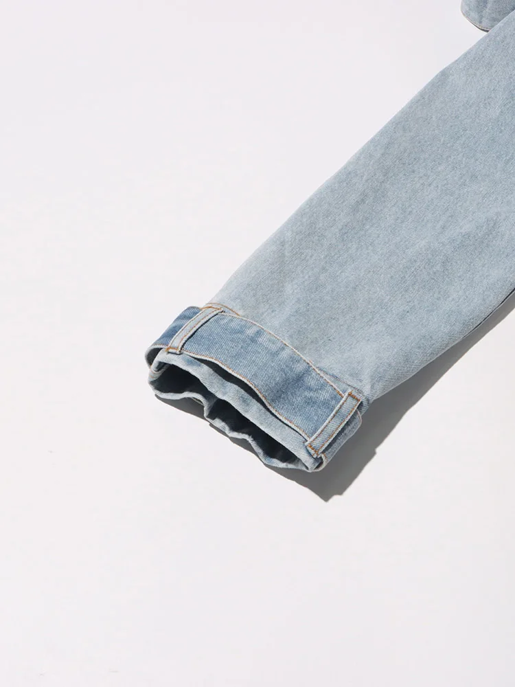 Pileli Volanlı Denim Uzun Kollu bağcıklı Ceket