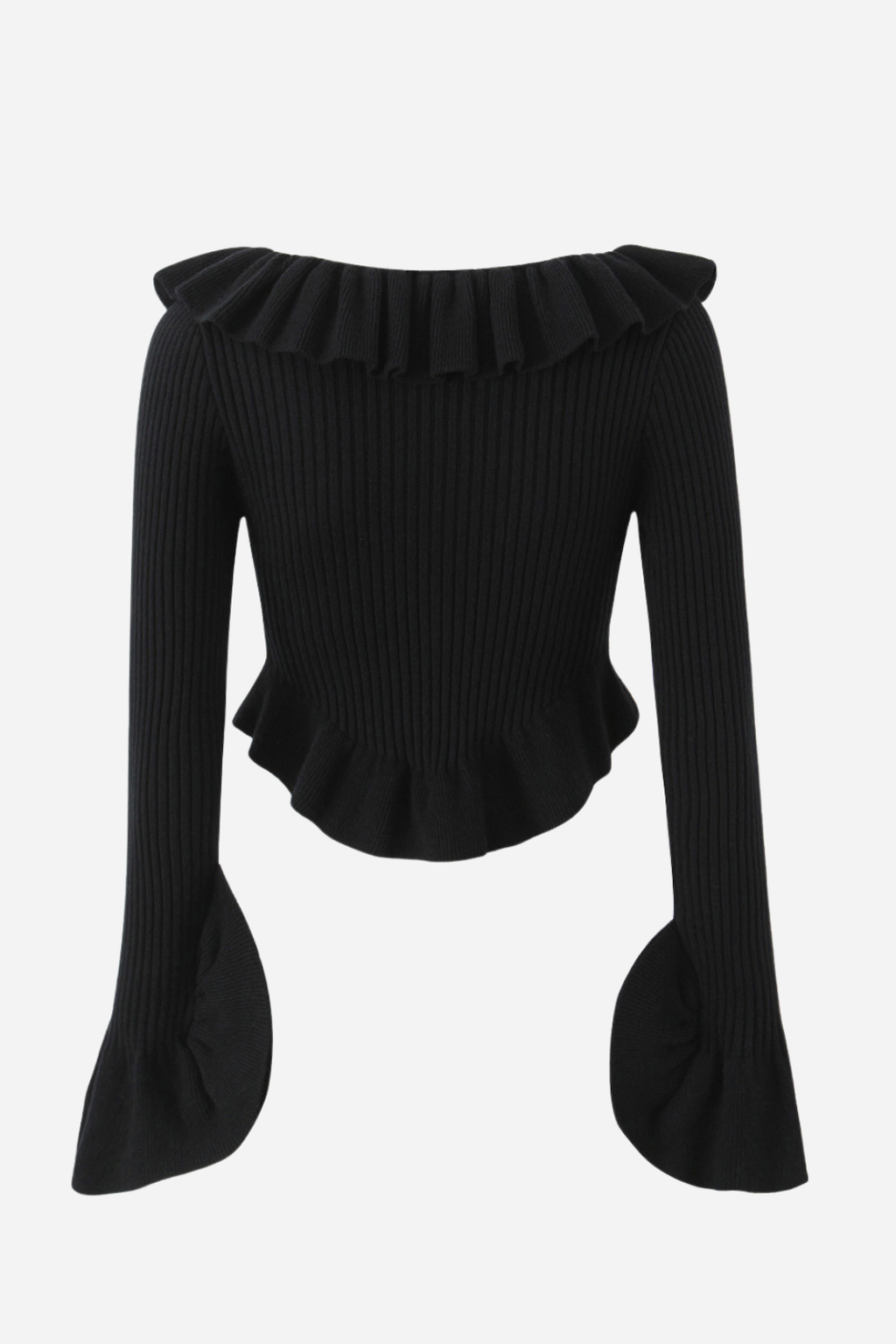 Uzun Kollu Fırfırlı Triko Hırka