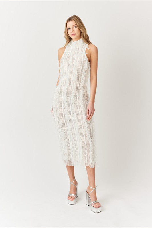 Bonnie Balıkçı Yaka Fırfırlı Midi Elbise