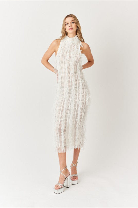 Bonnie Balıkçı Yaka Fırfırlı Midi Elbise