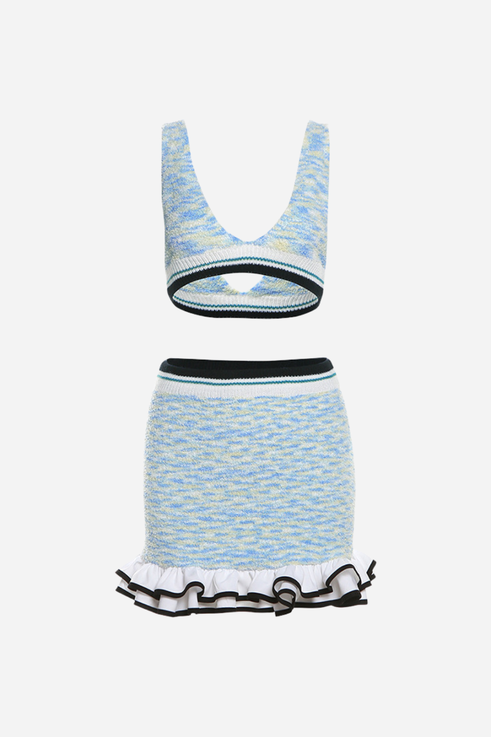 Kontrast Şeritli Fırfırlı Örme Takım