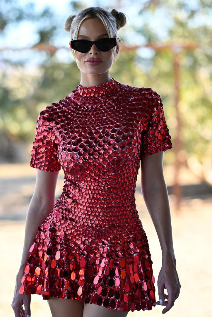 Kaia Yüksek Yaka Payet Mini Elbise