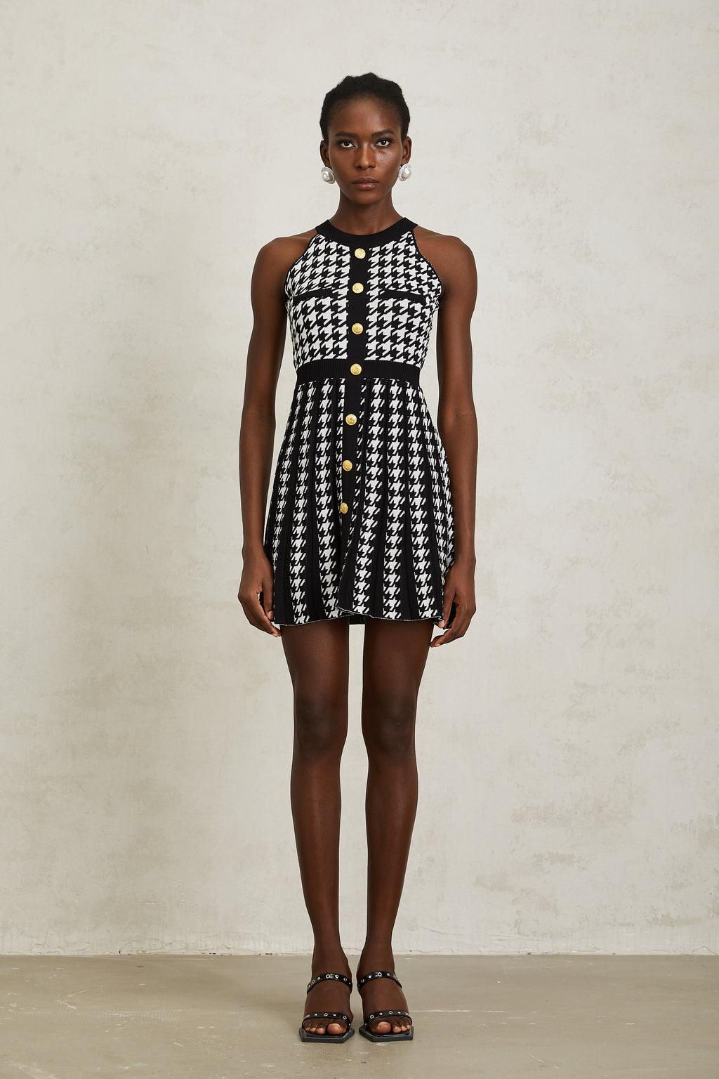 Jacqueline Siyah Balıksırtı Kroşe Örgü Mini Elbise