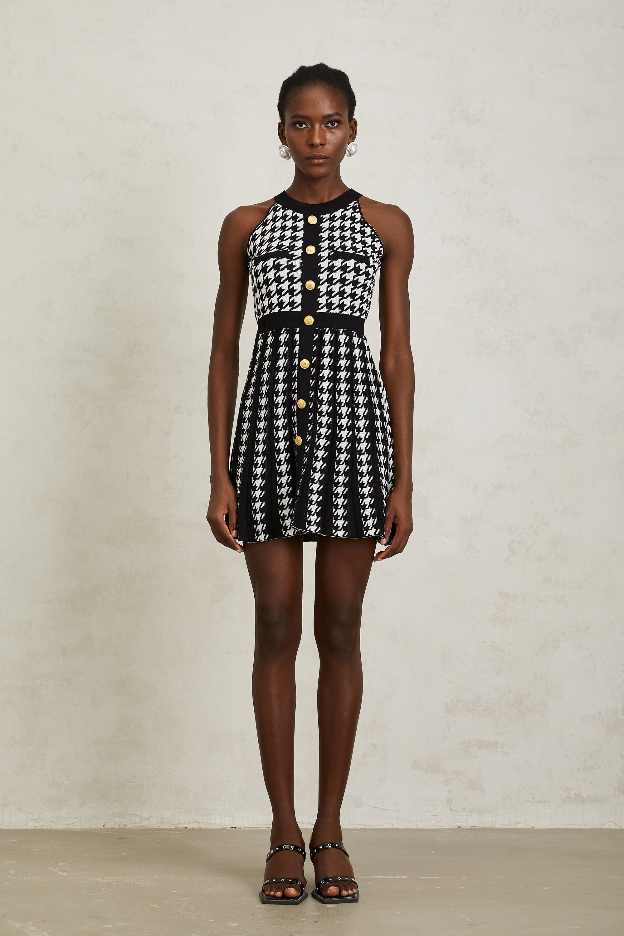 Jacqueline Siyah Balıksırtı Kroşe Örgü Mini Elbise