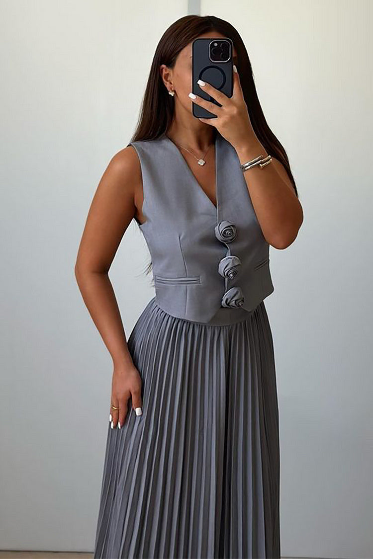 Madeline Rozet Pileli Etek Takım