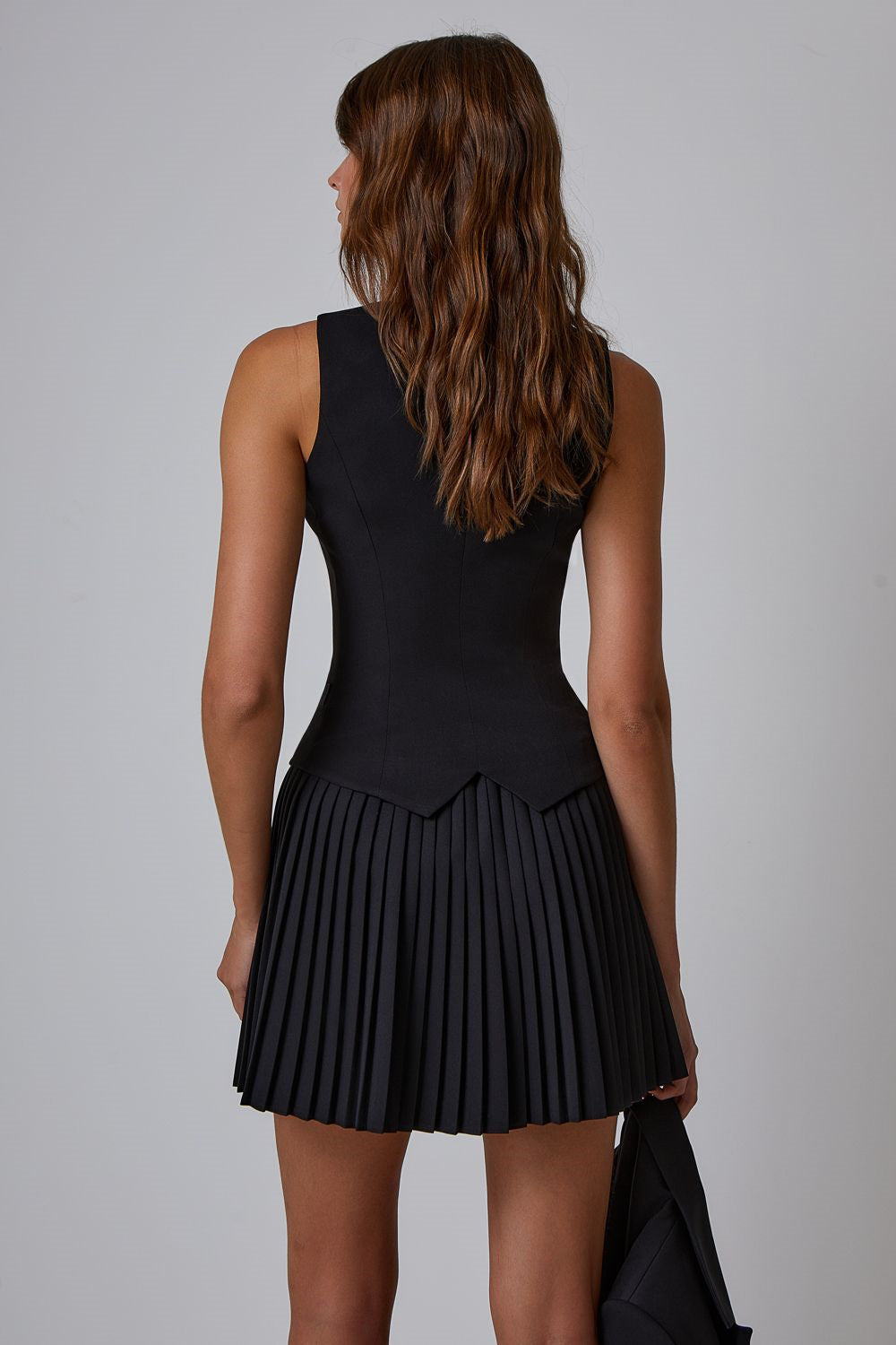 Belinda V Yaka Pileli Mini Etek Takım