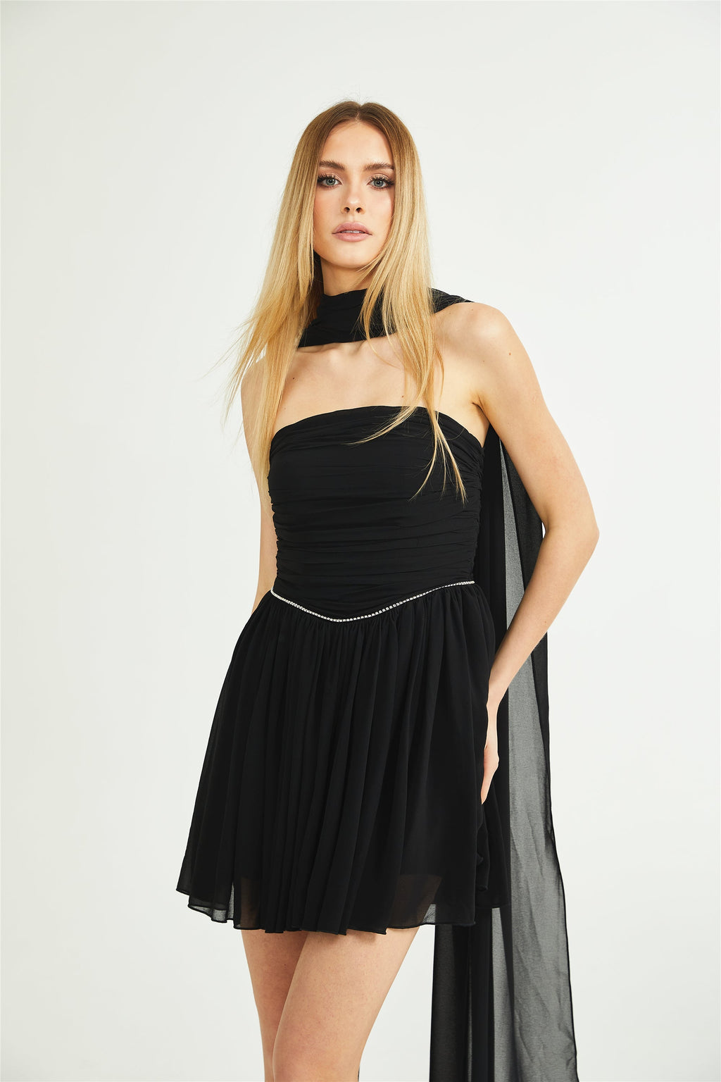 Nadine pileli mini elbise