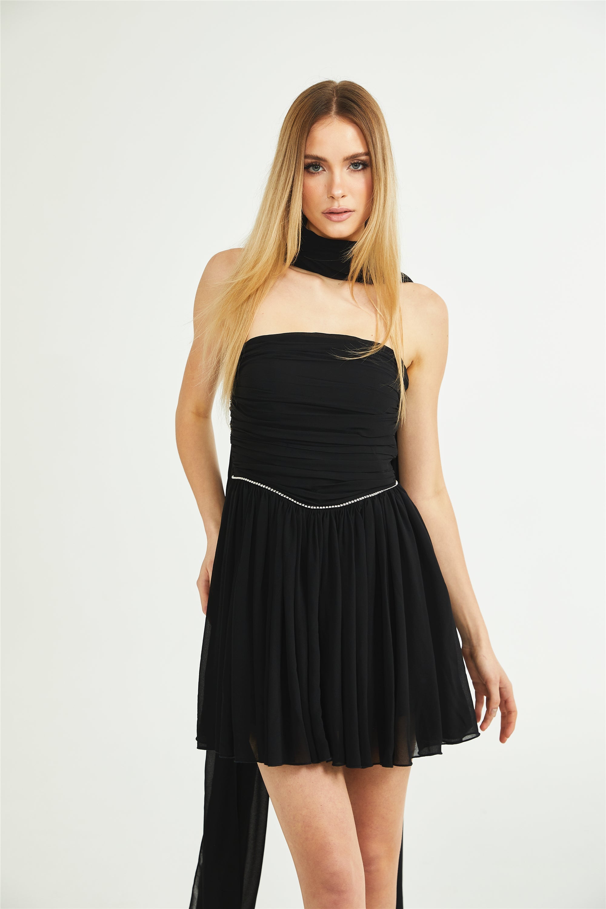 Nadine pileli mini elbise