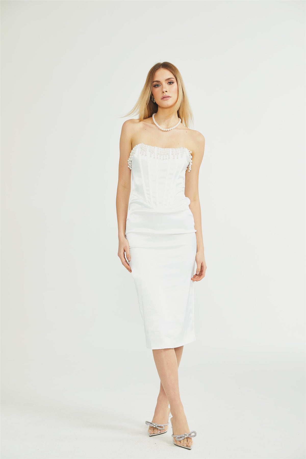 Roseline inci midi elbise