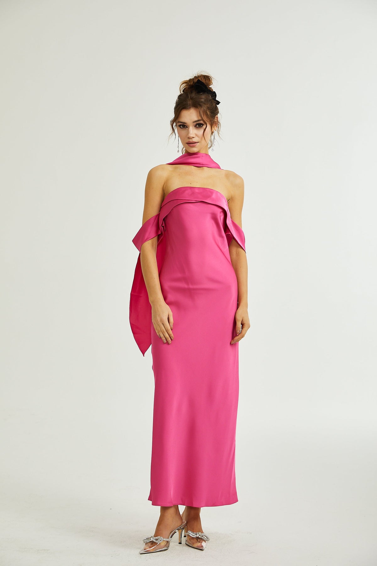 Yasmine saten midi elbise