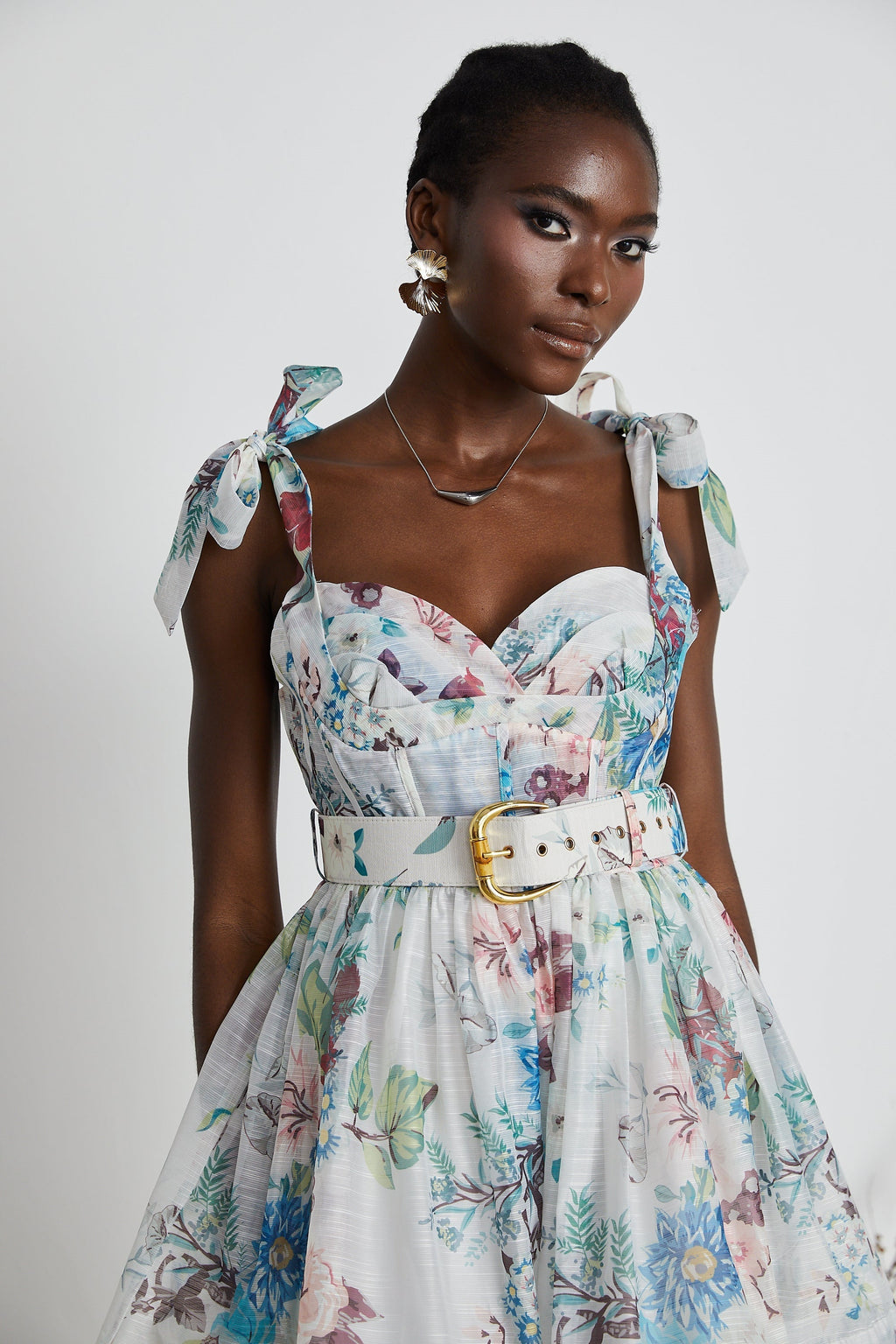 Ophelia Çiçek Desenli Kuşaklı Mini Elbise