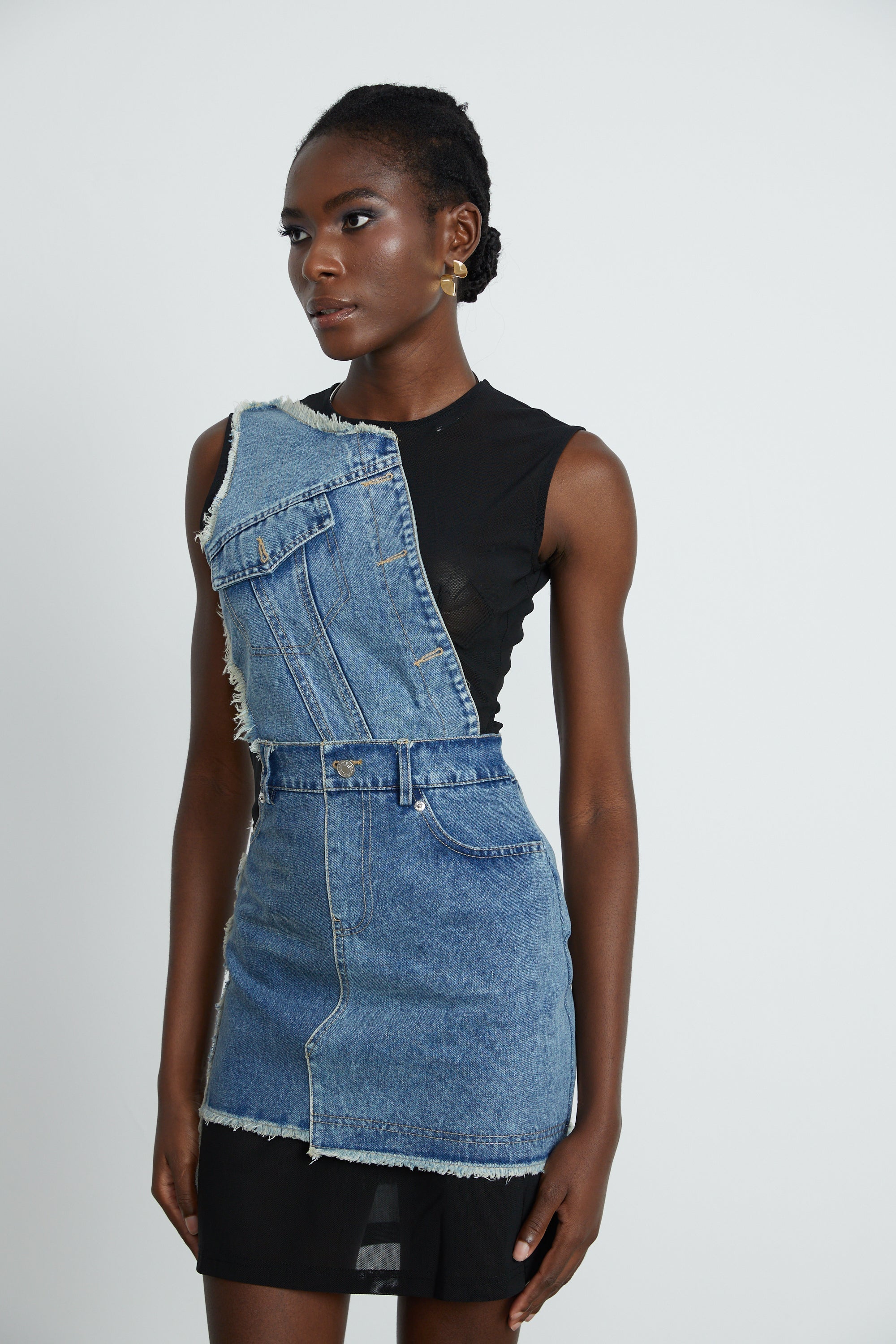Lana denim mini elbise