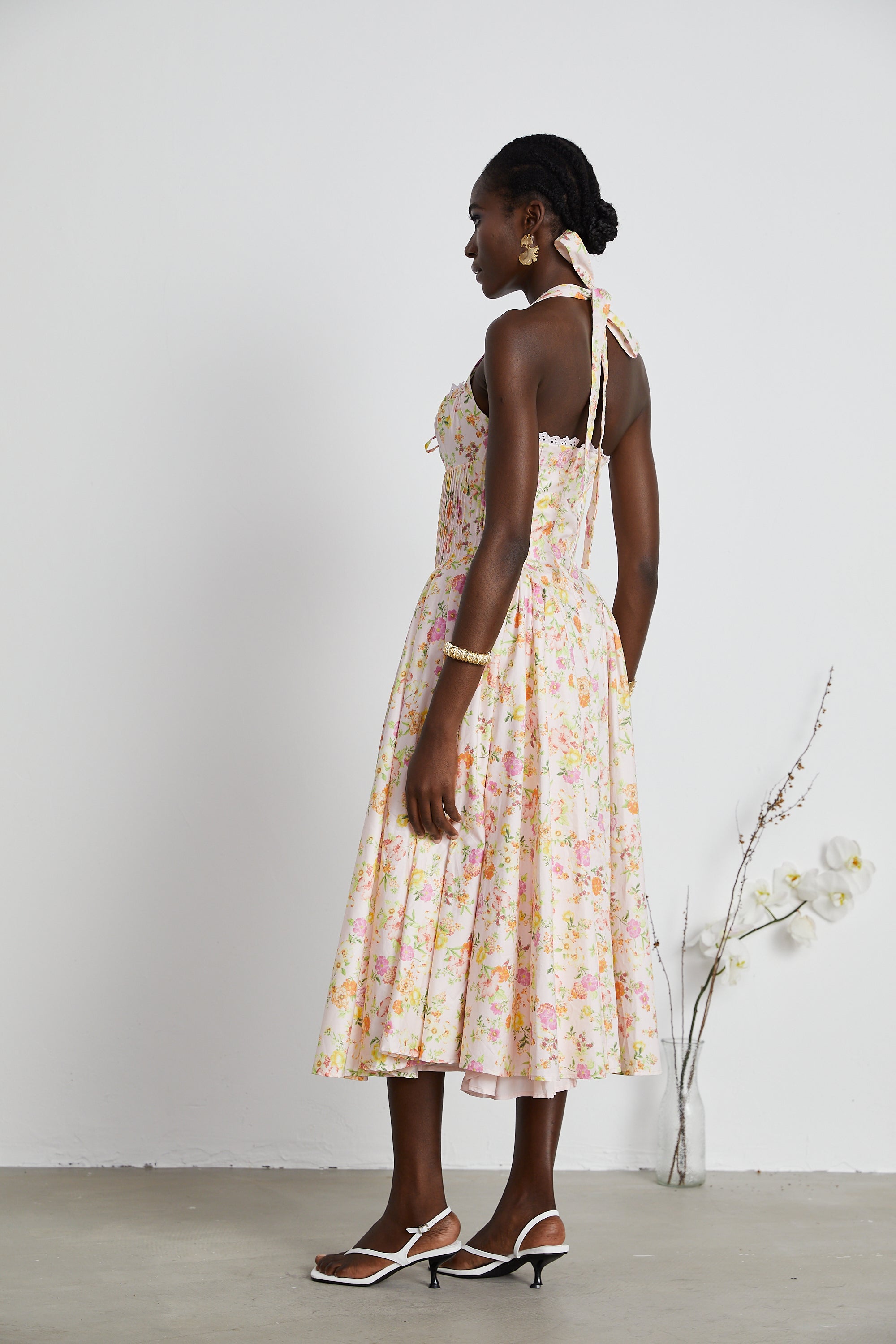 Odette desenli midi elbise