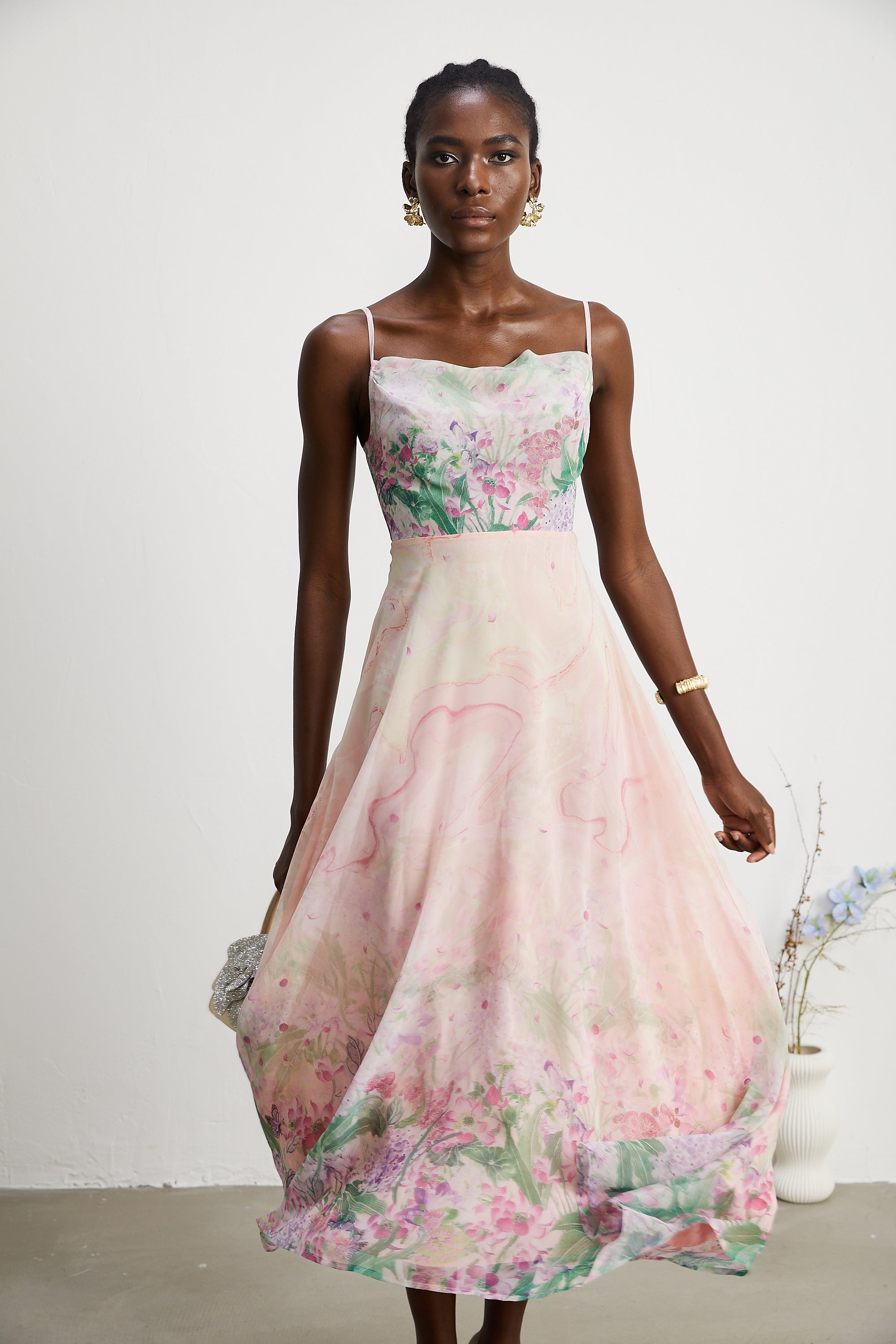 Priscille desenli midi elbise