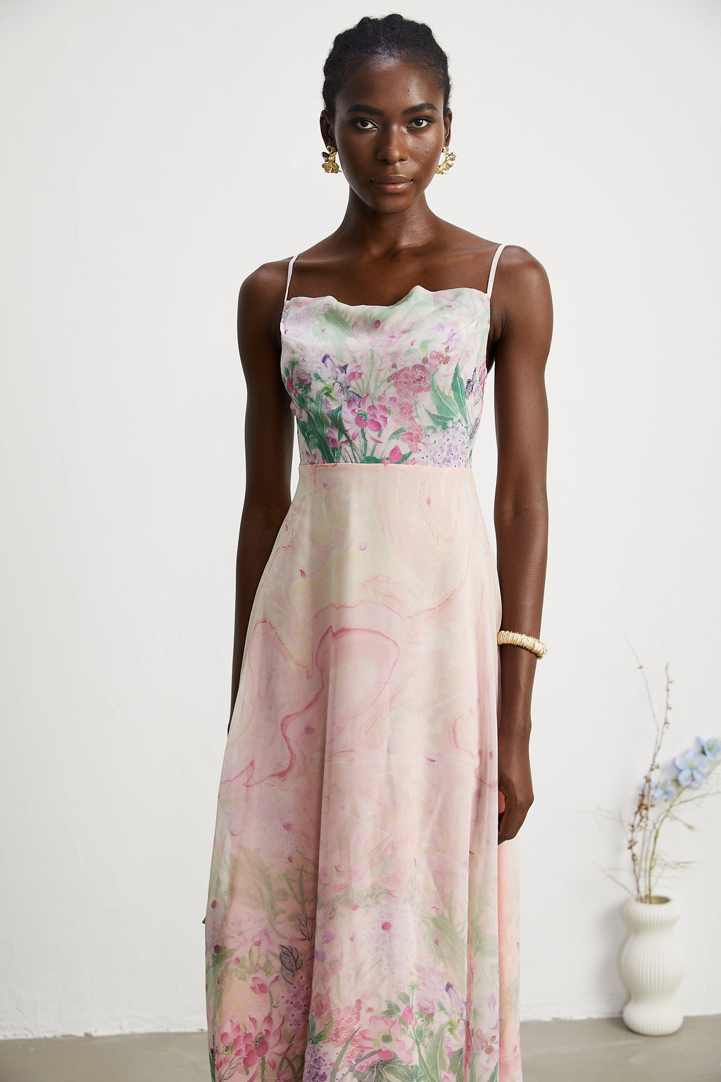 Priscille desenli midi elbise