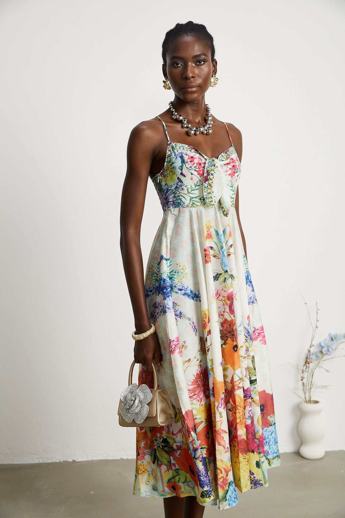 Sylvie desenli midi elbise