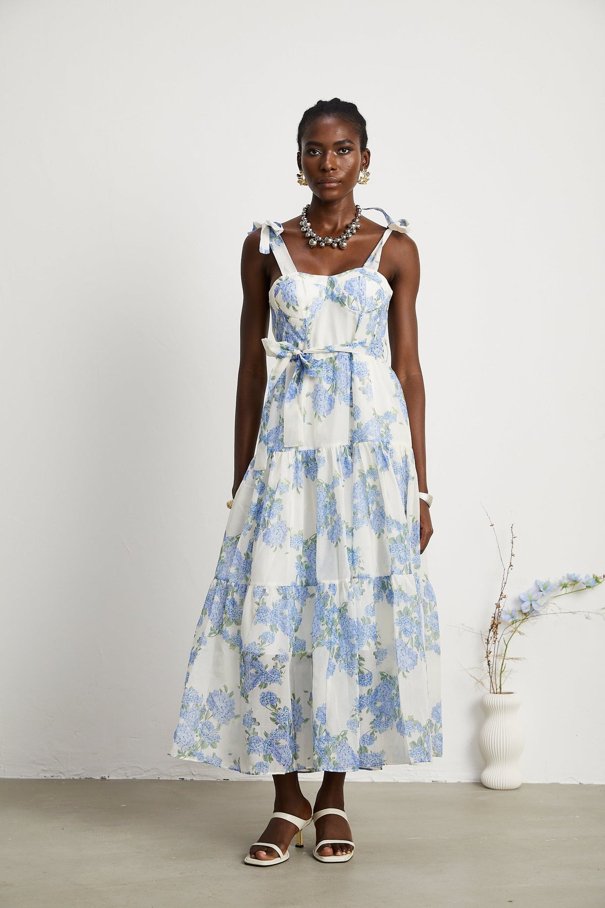 Sylvie desenli midi elbise