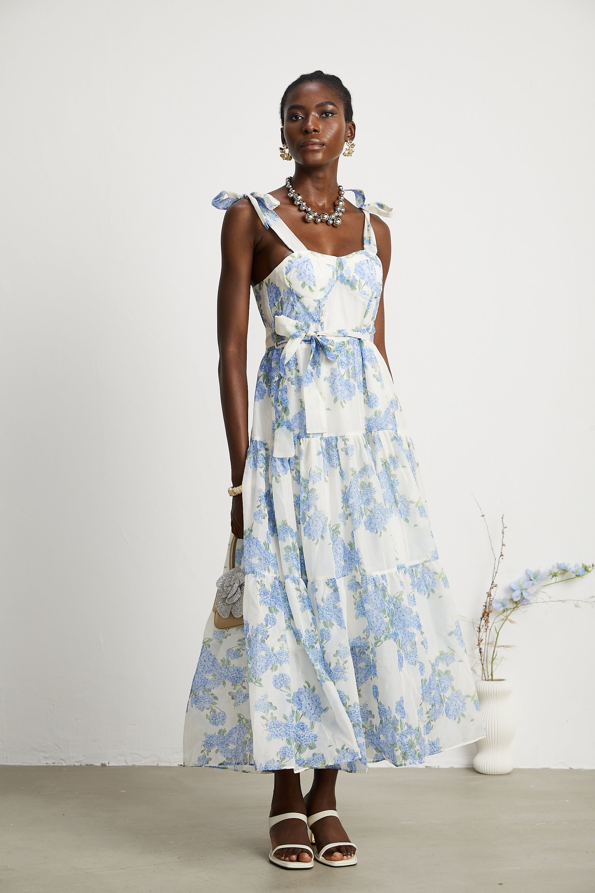 Sylvie desenli midi elbise
