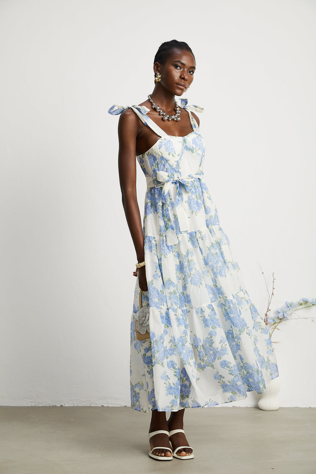 Sylvie desenli midi elbise