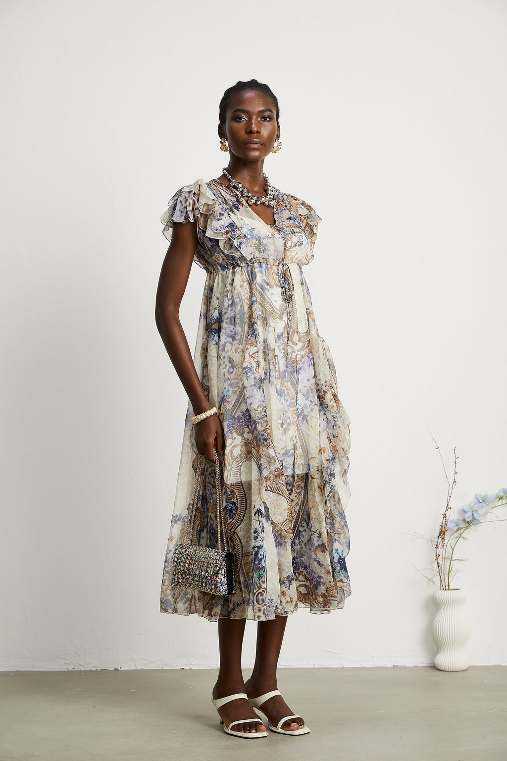 Sophie desenli midi elbise