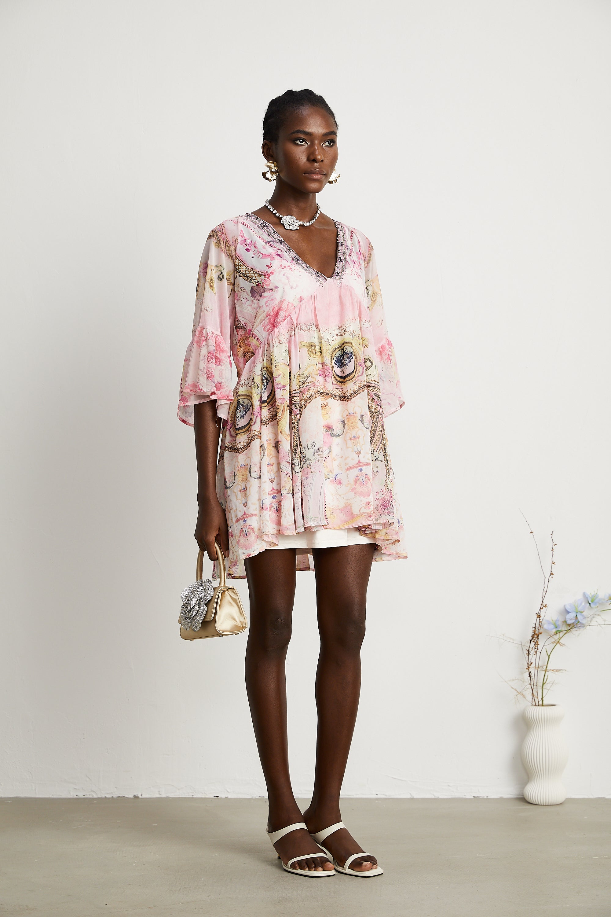 Camille desenli mini elbise
