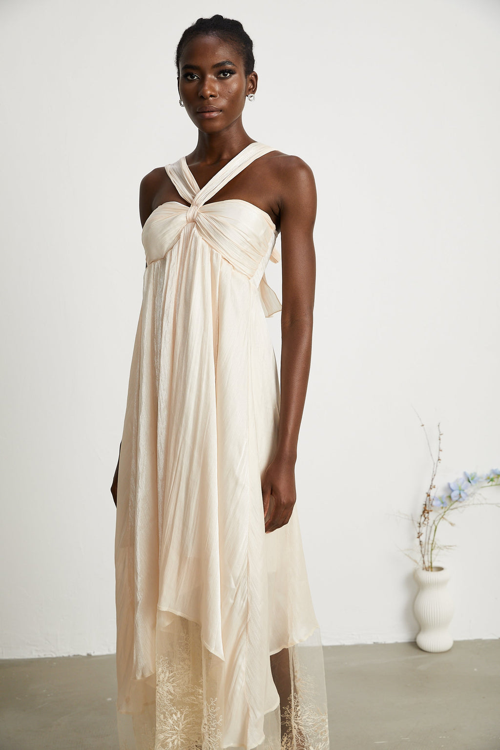 Bérénice dantel midi elbise