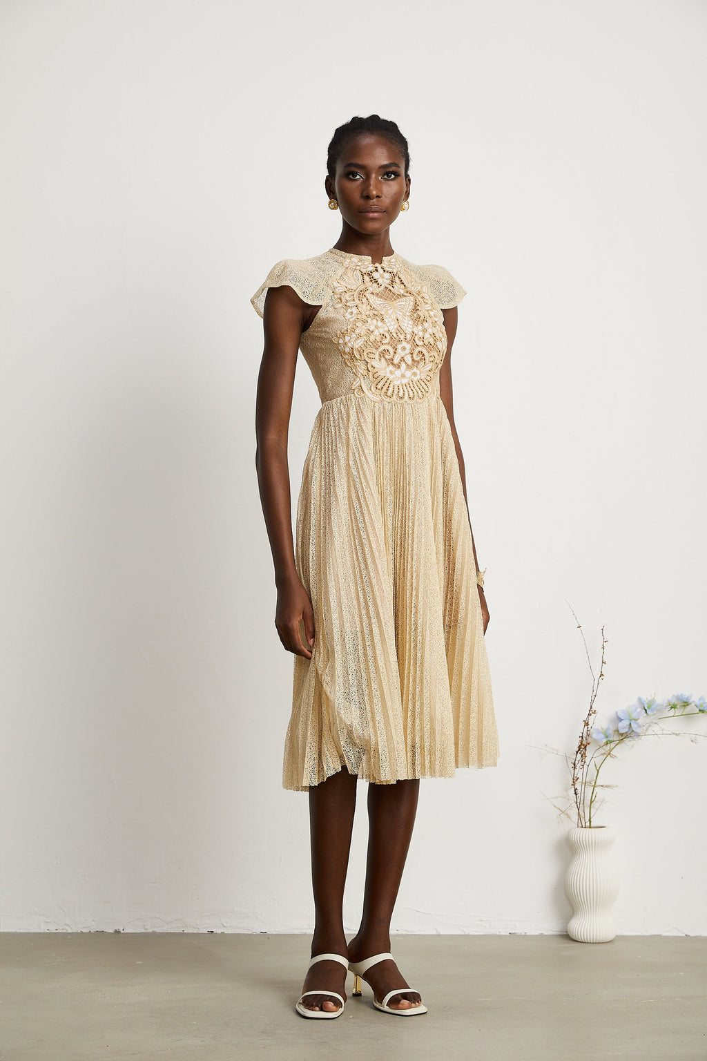 Nerissa pile midi elbise