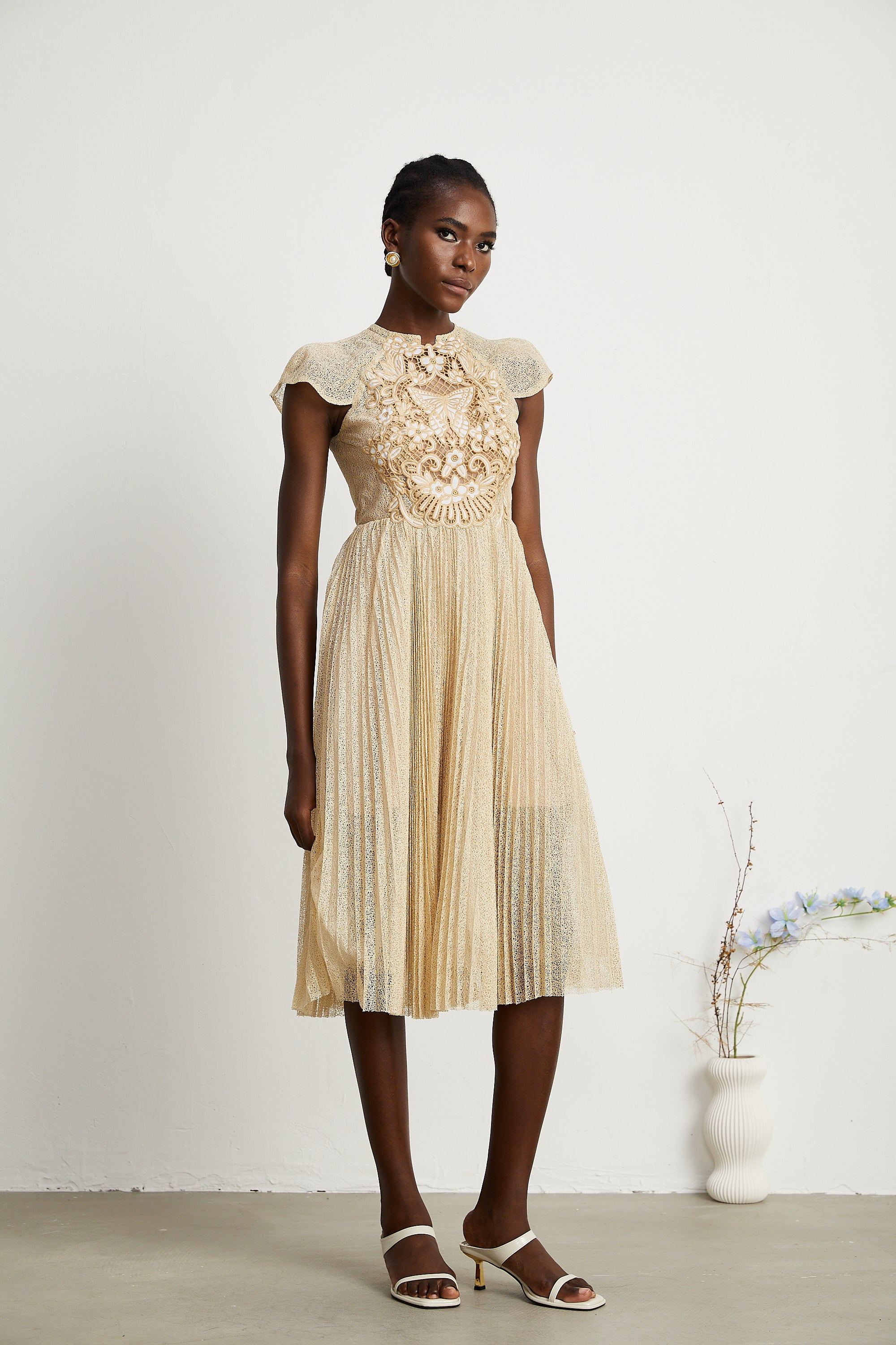 Nerissa pile midi elbise