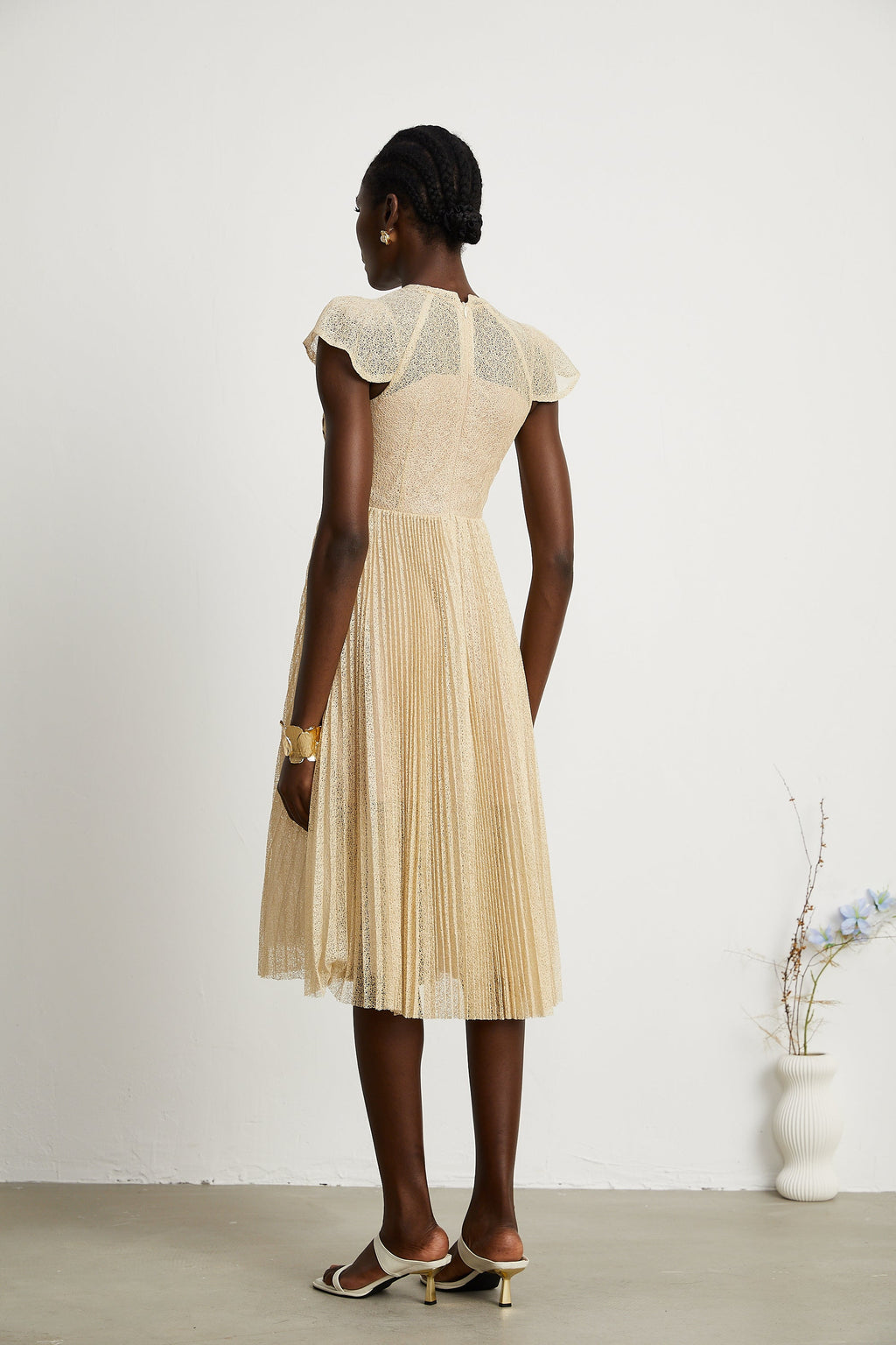 Nerissa pile midi elbise