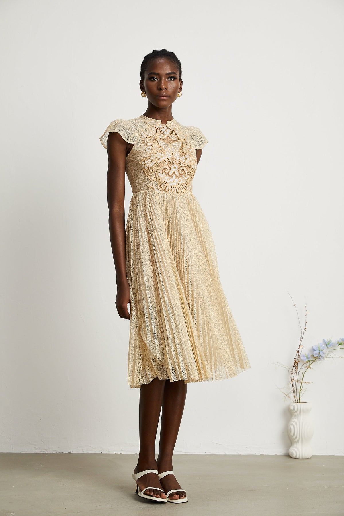Nerissa pile midi elbise