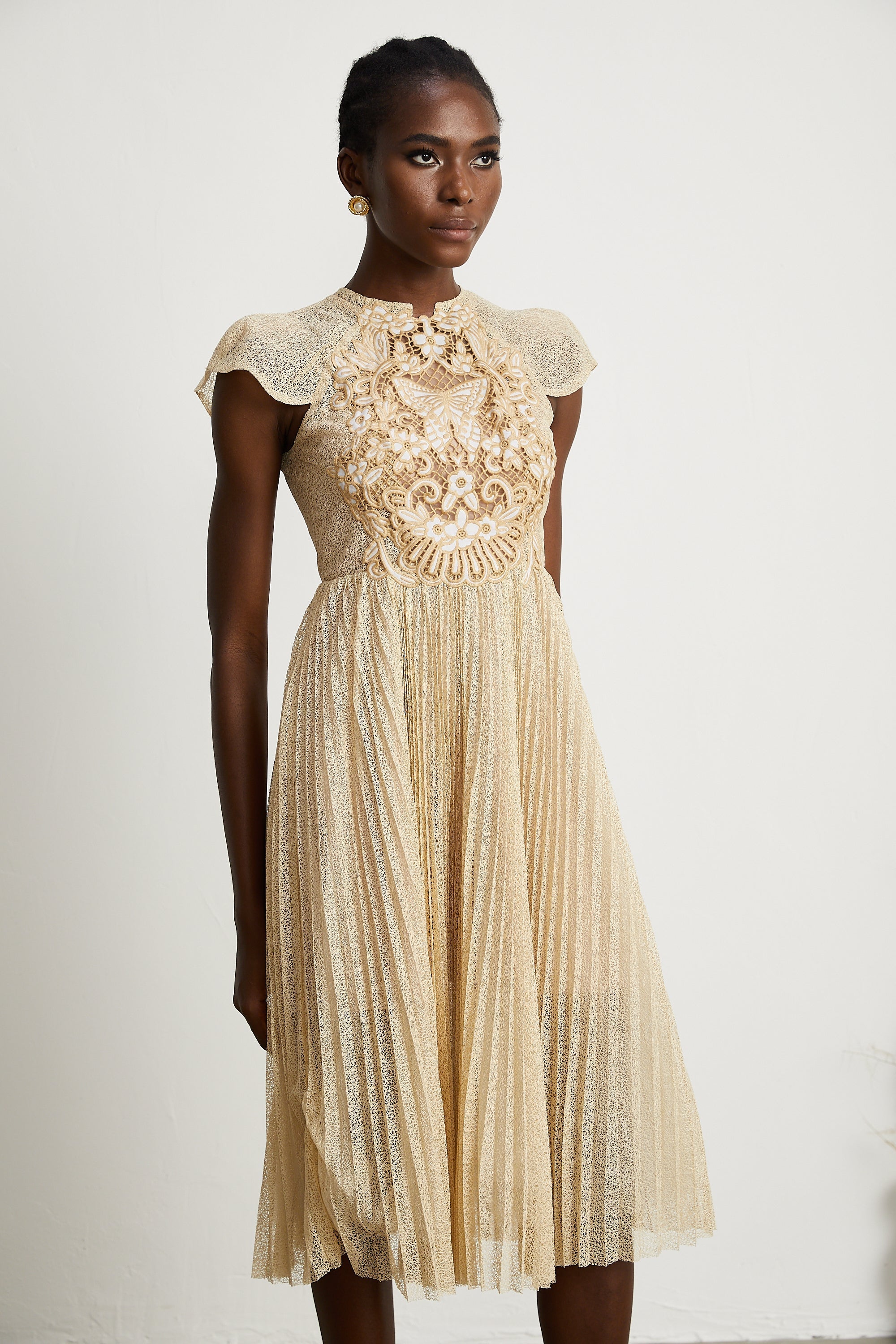 Nerissa pile midi elbise