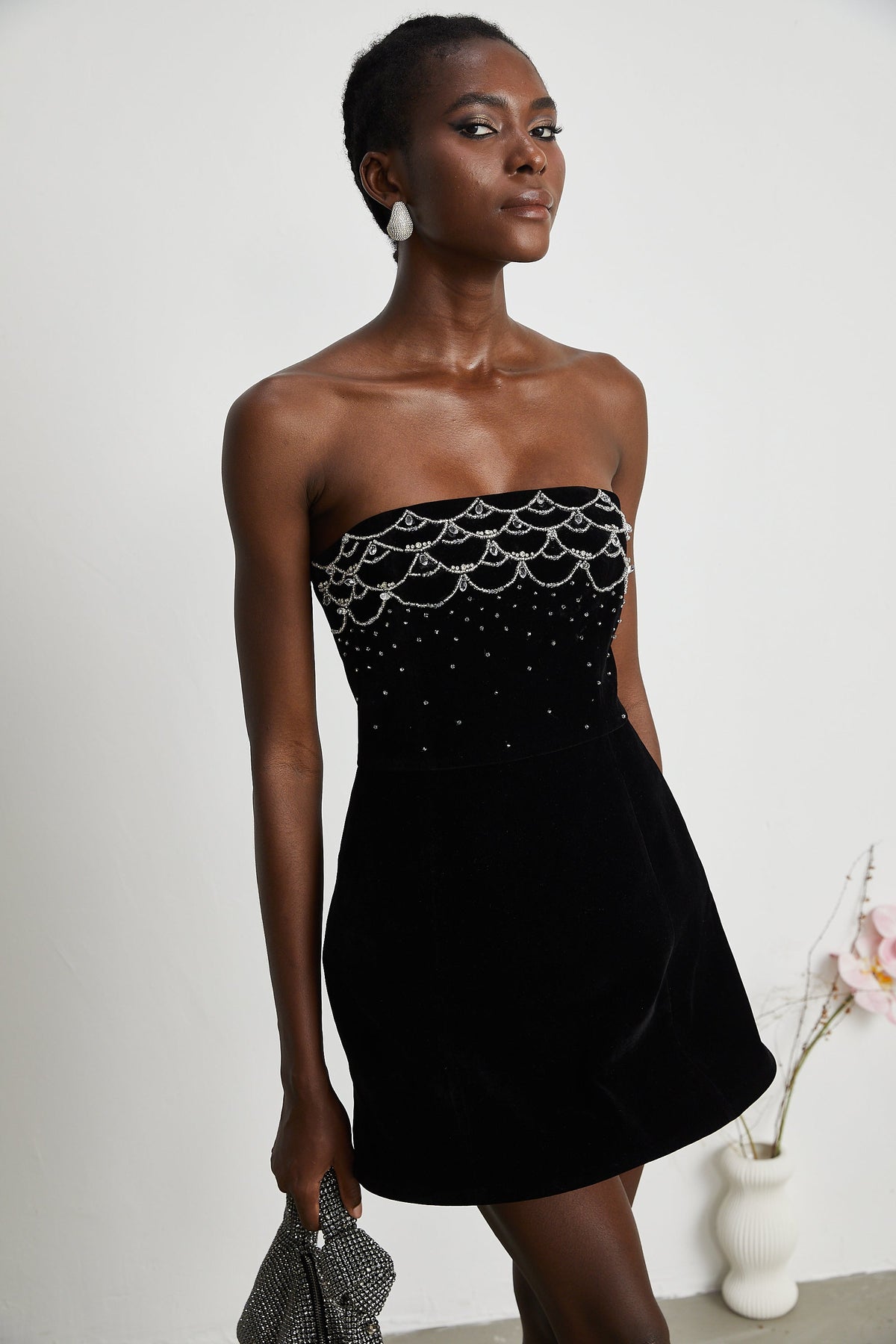 Sandrine kadife mini elbise