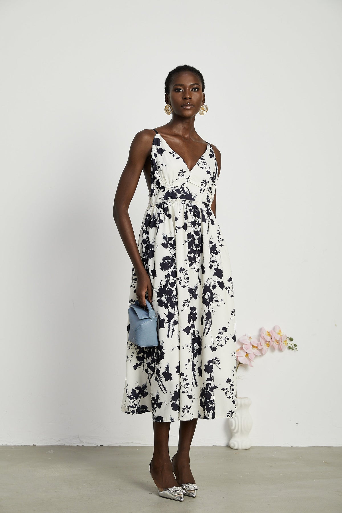 Persephone desenli midi elbise