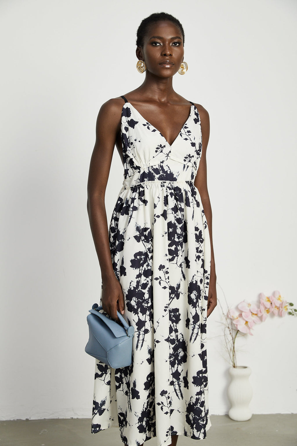 Persephone desenli midi elbise