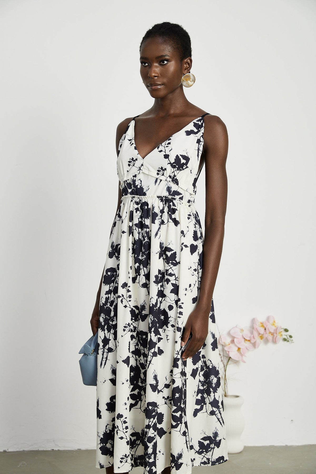 Persephone desenli midi elbise