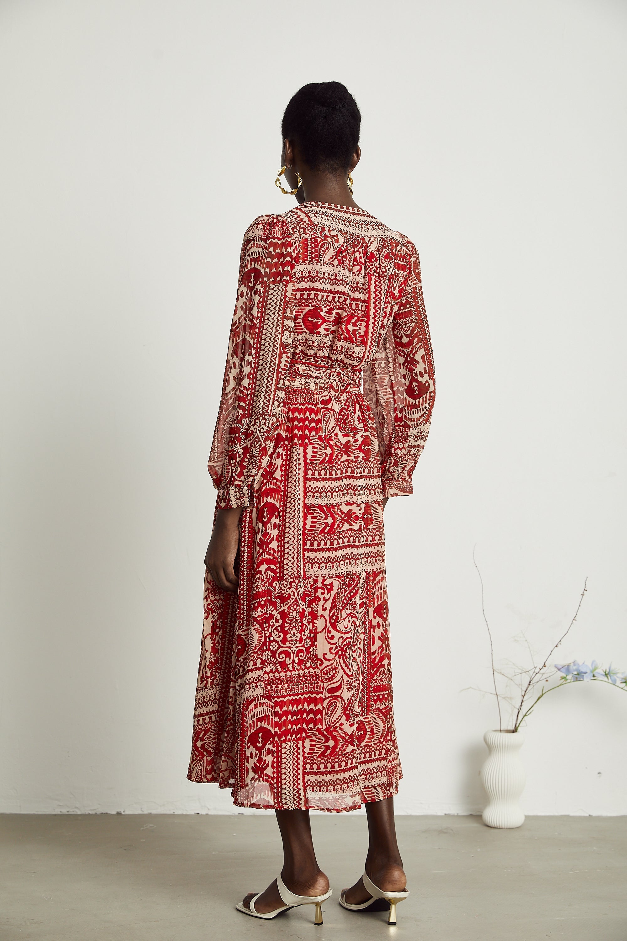Camillera desenli midi elbise
