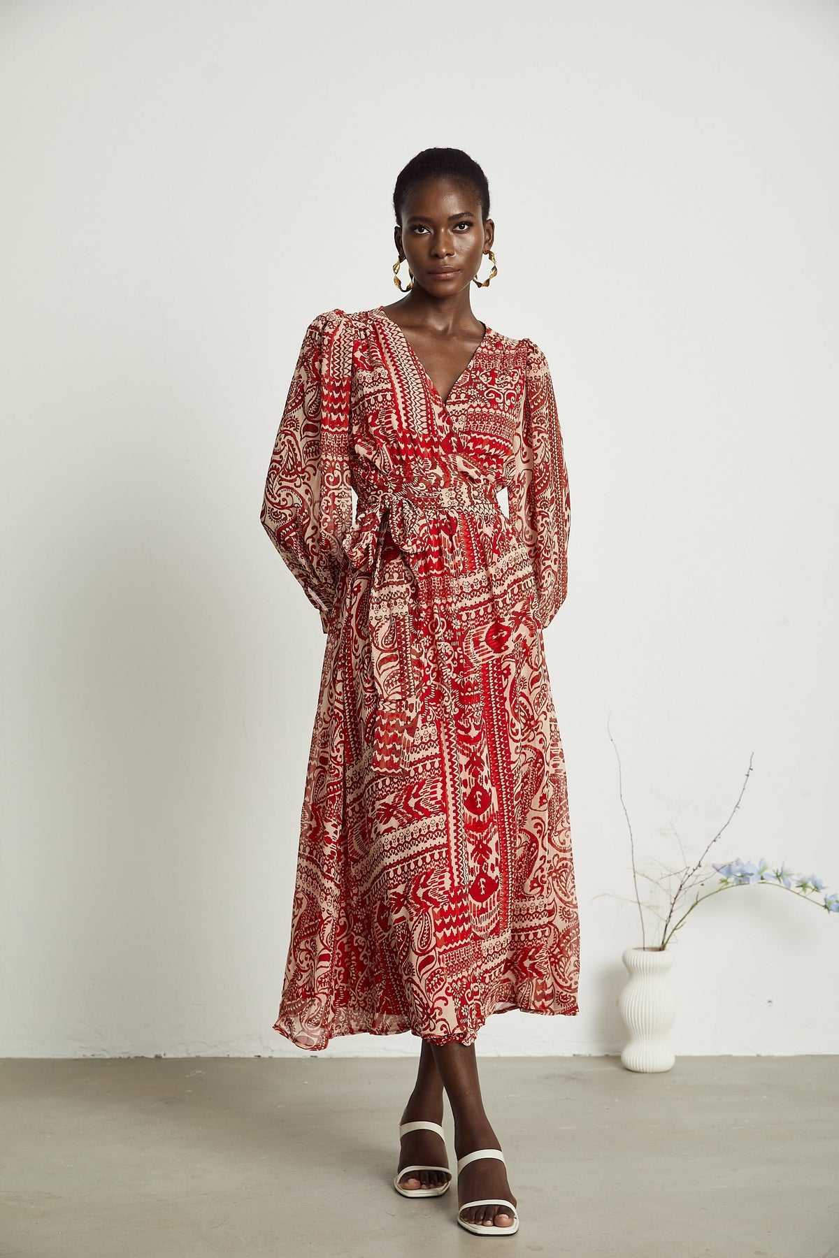 Camillera desenli midi elbise