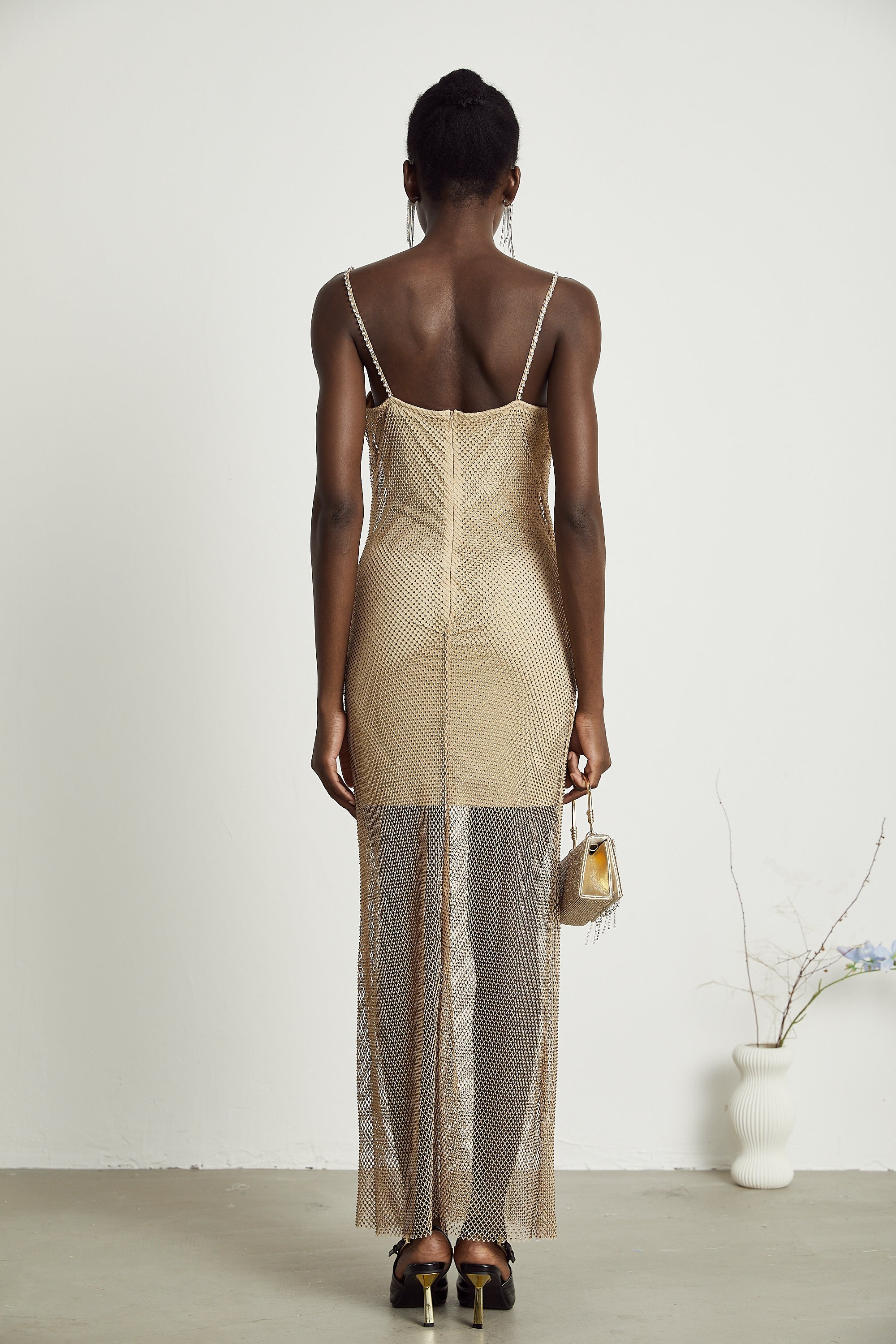 Delphine kristal midi elbise