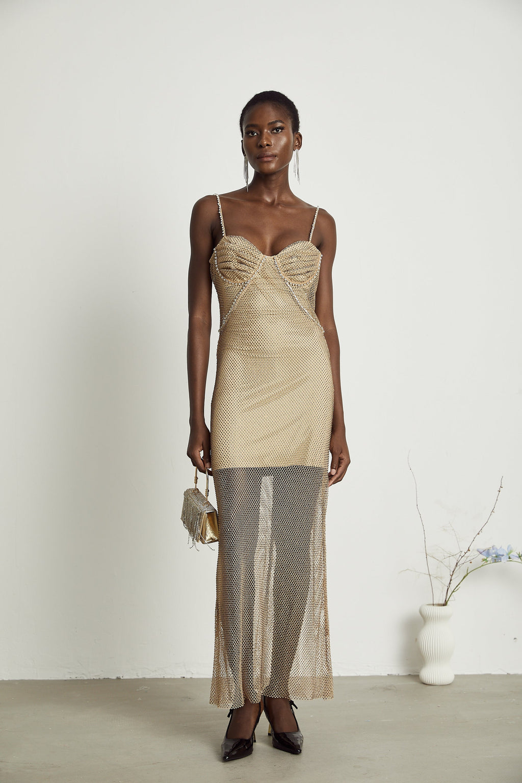 Delphine kristal midi elbise