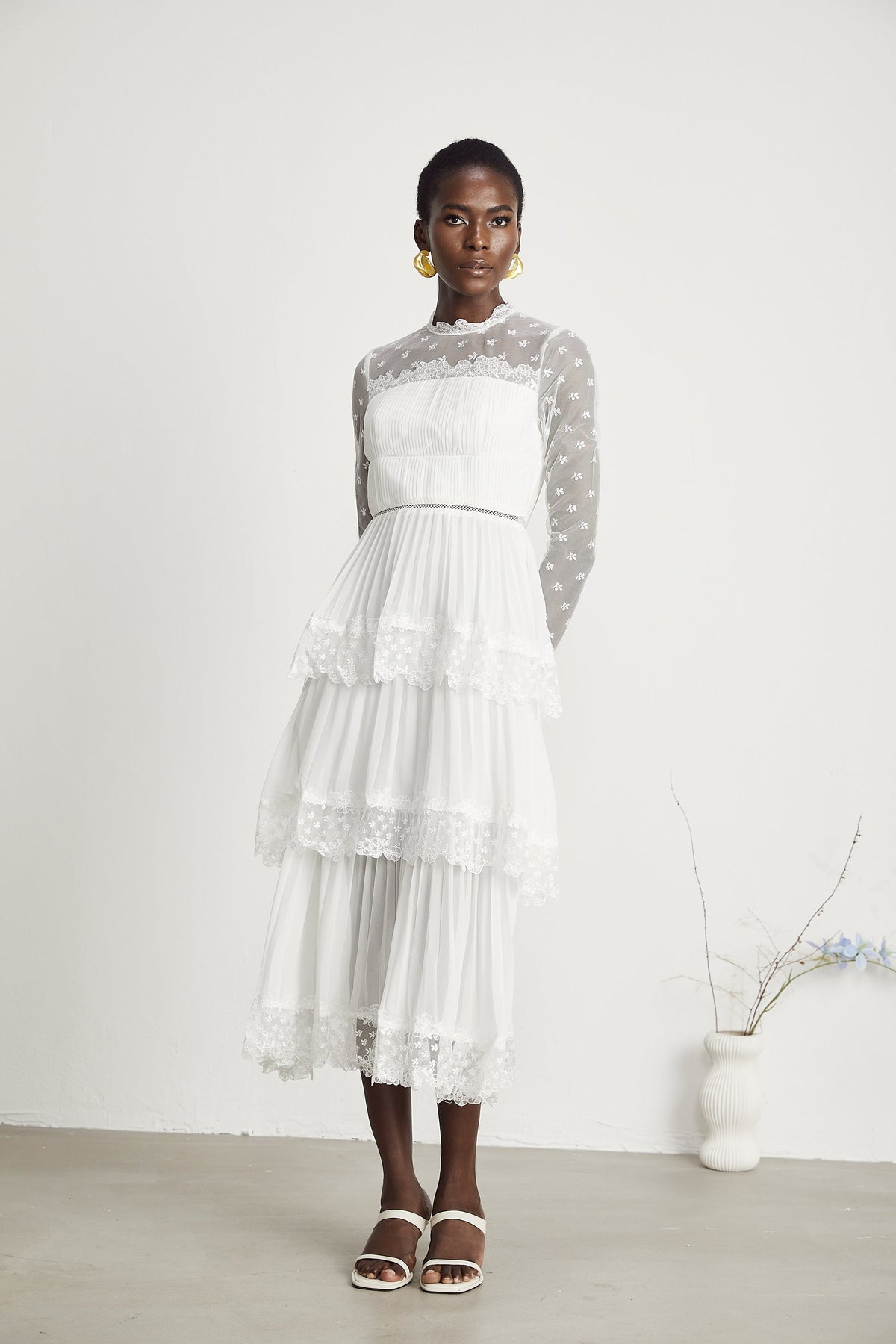 Odette dantel midi elbise