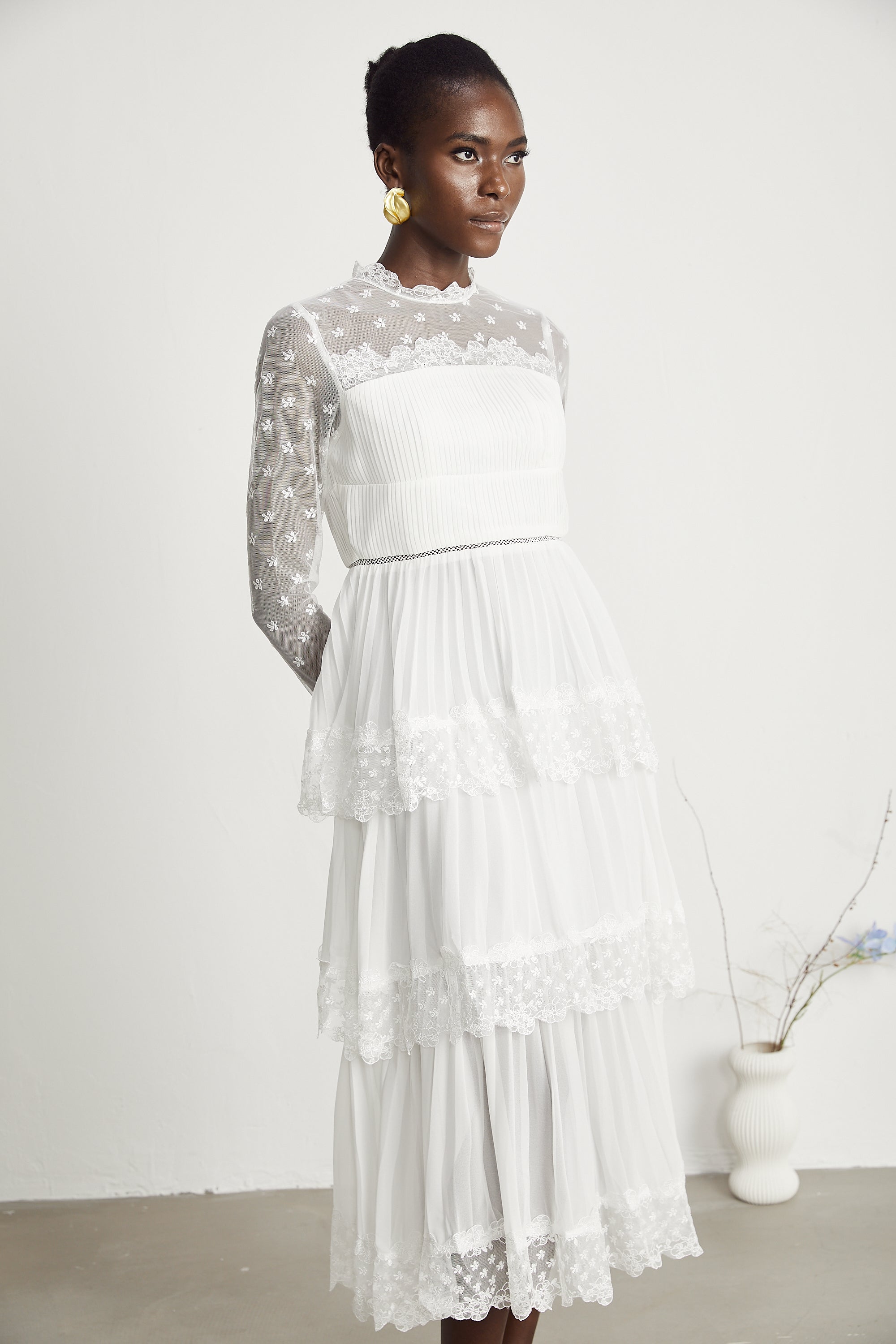 Odette dantel midi elbise