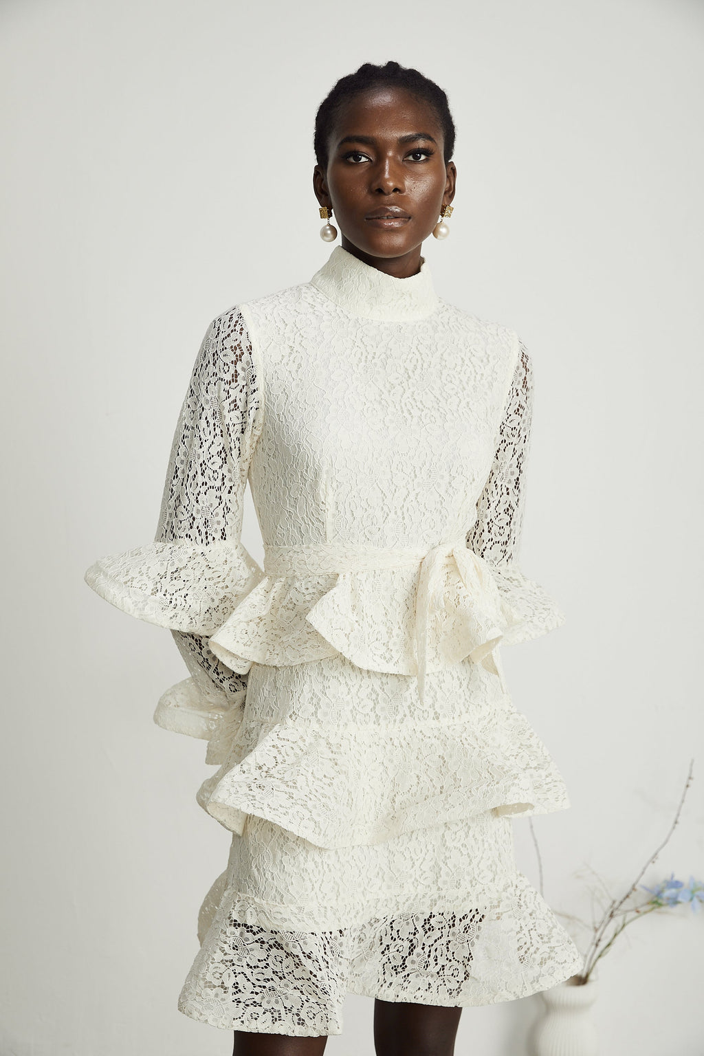 Pénélope dantel mini elbise