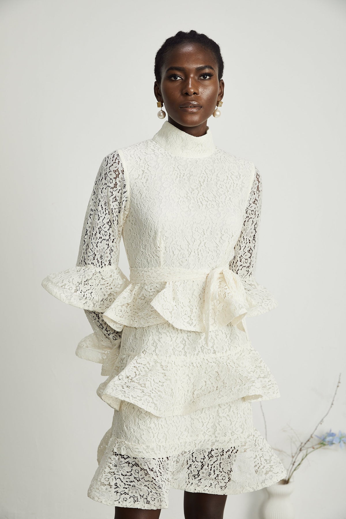 Pénélope dantel mini elbise