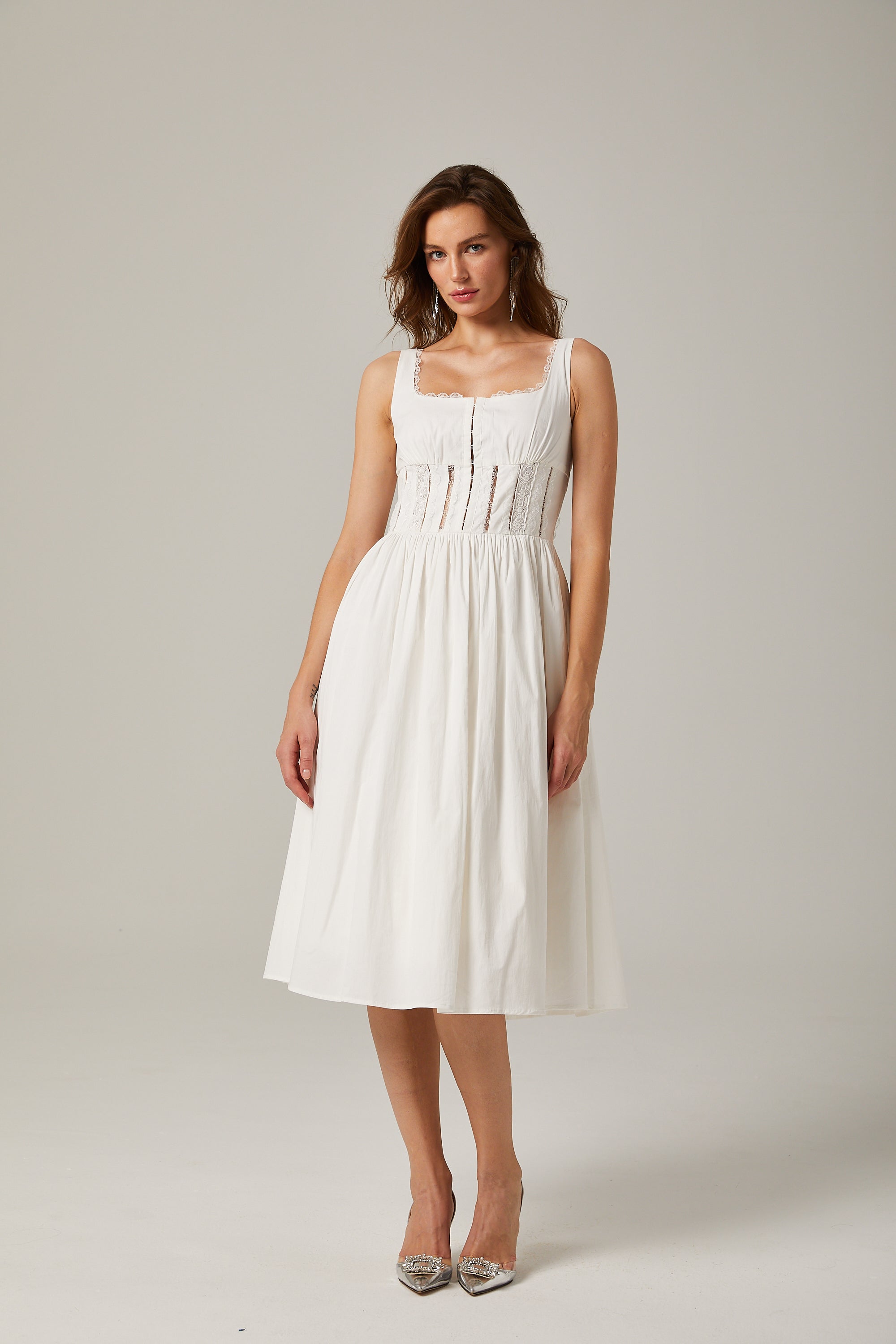 Jeanne dantel midi elbise