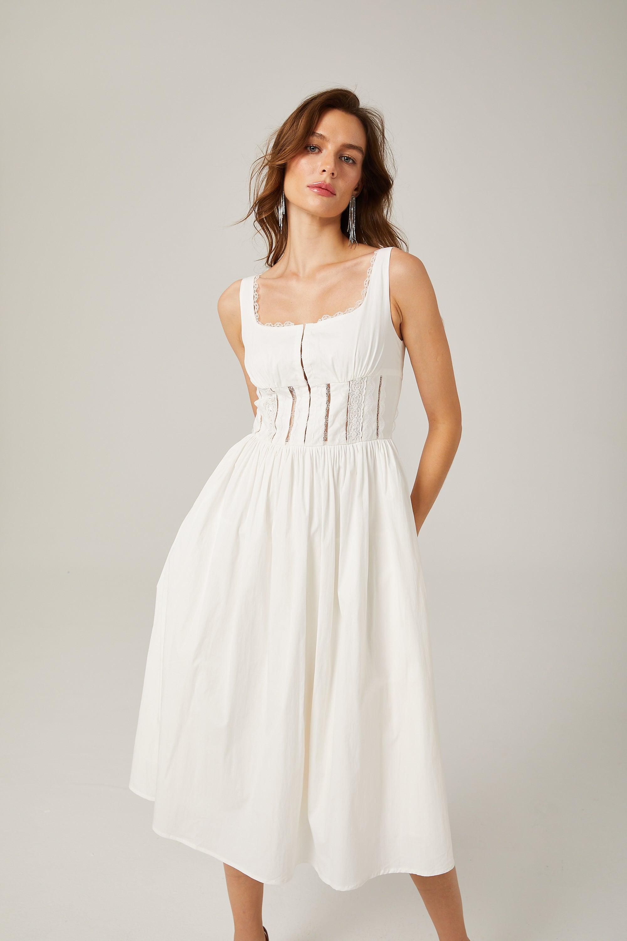 Jeanne dantel midi elbise