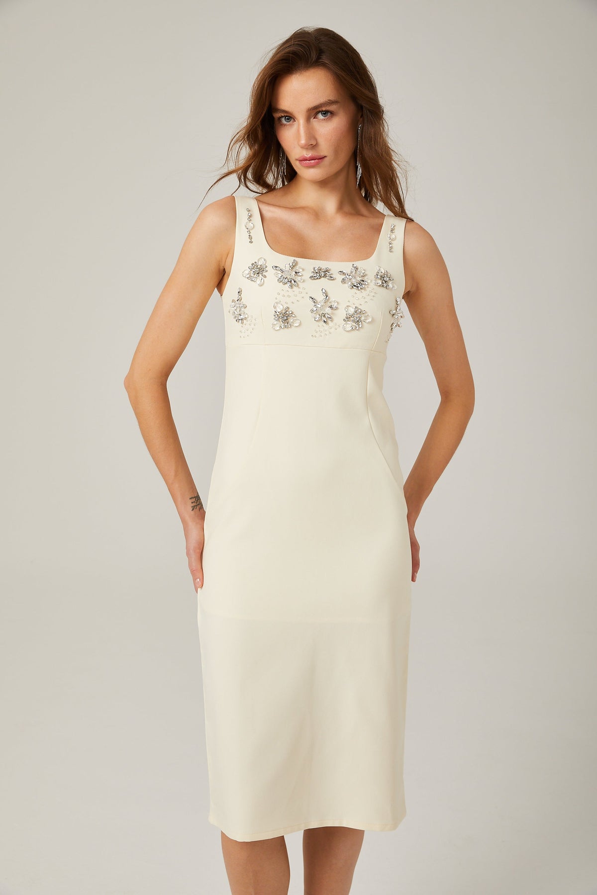 Kamelie midi elbise