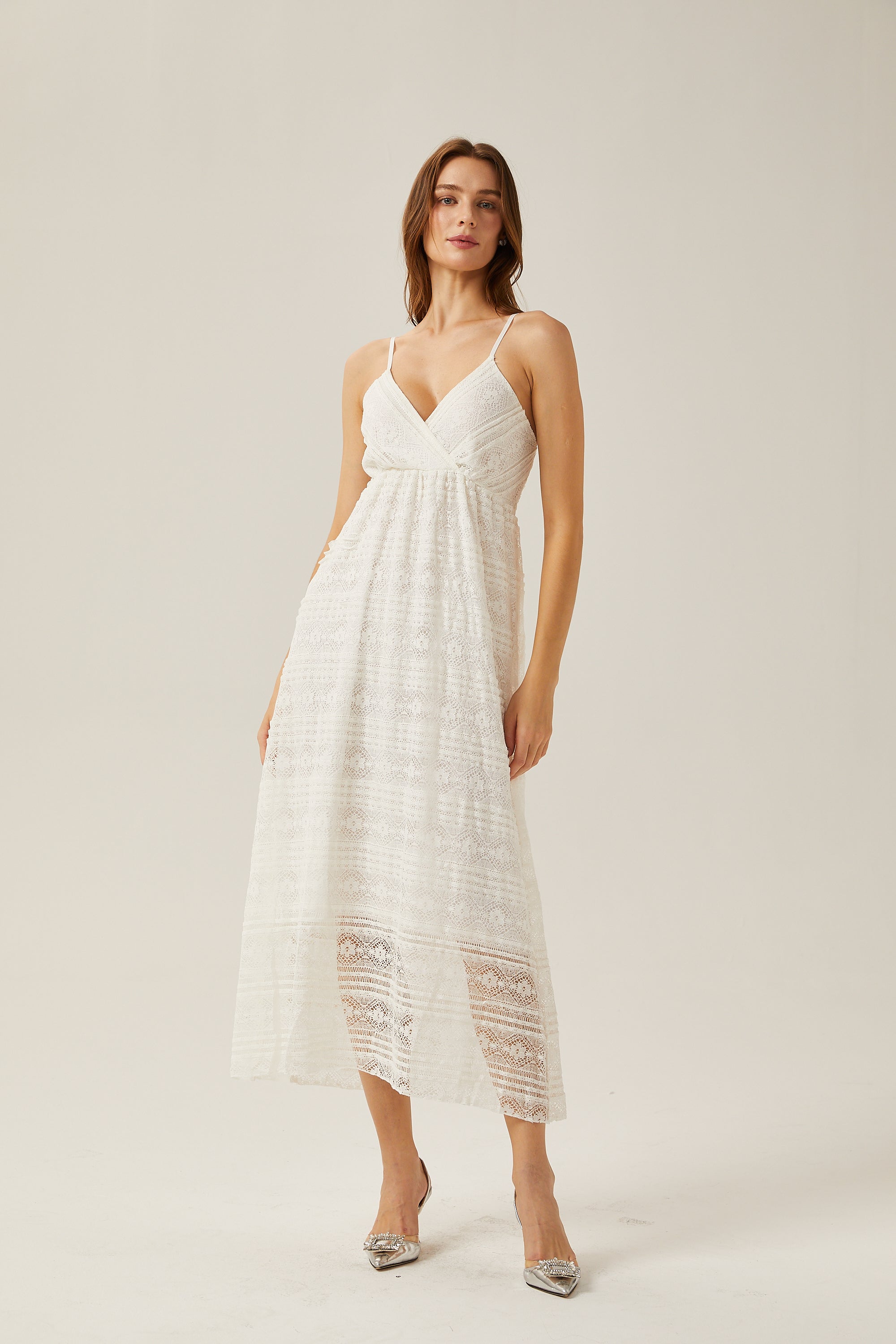 Gabrielle dekolte midi elbise