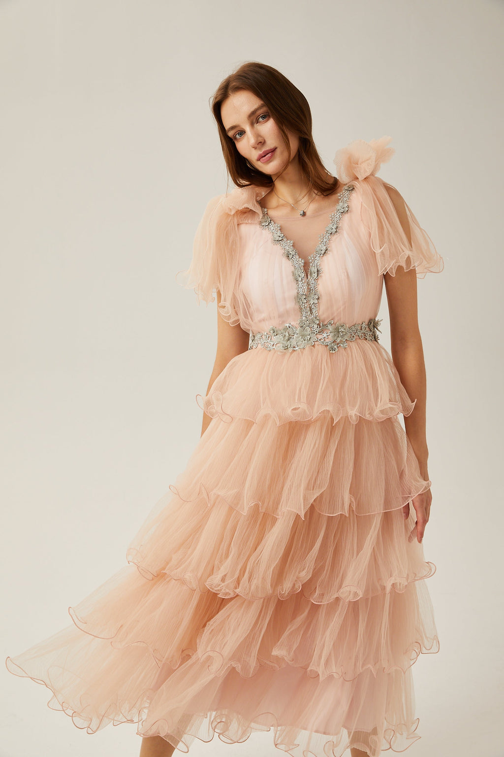 Suzette kristal midi elbise