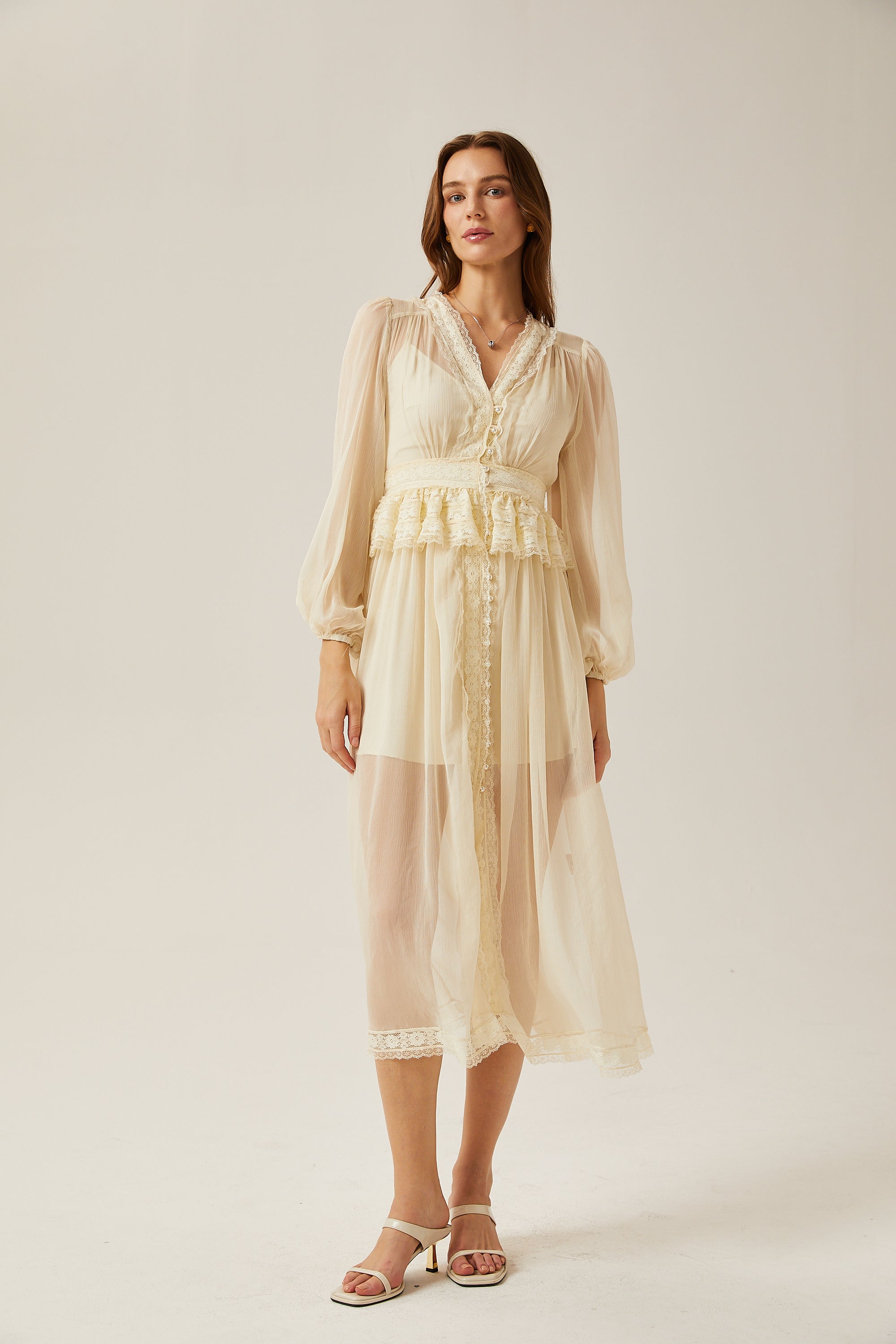 Delphine dantel midi elbise