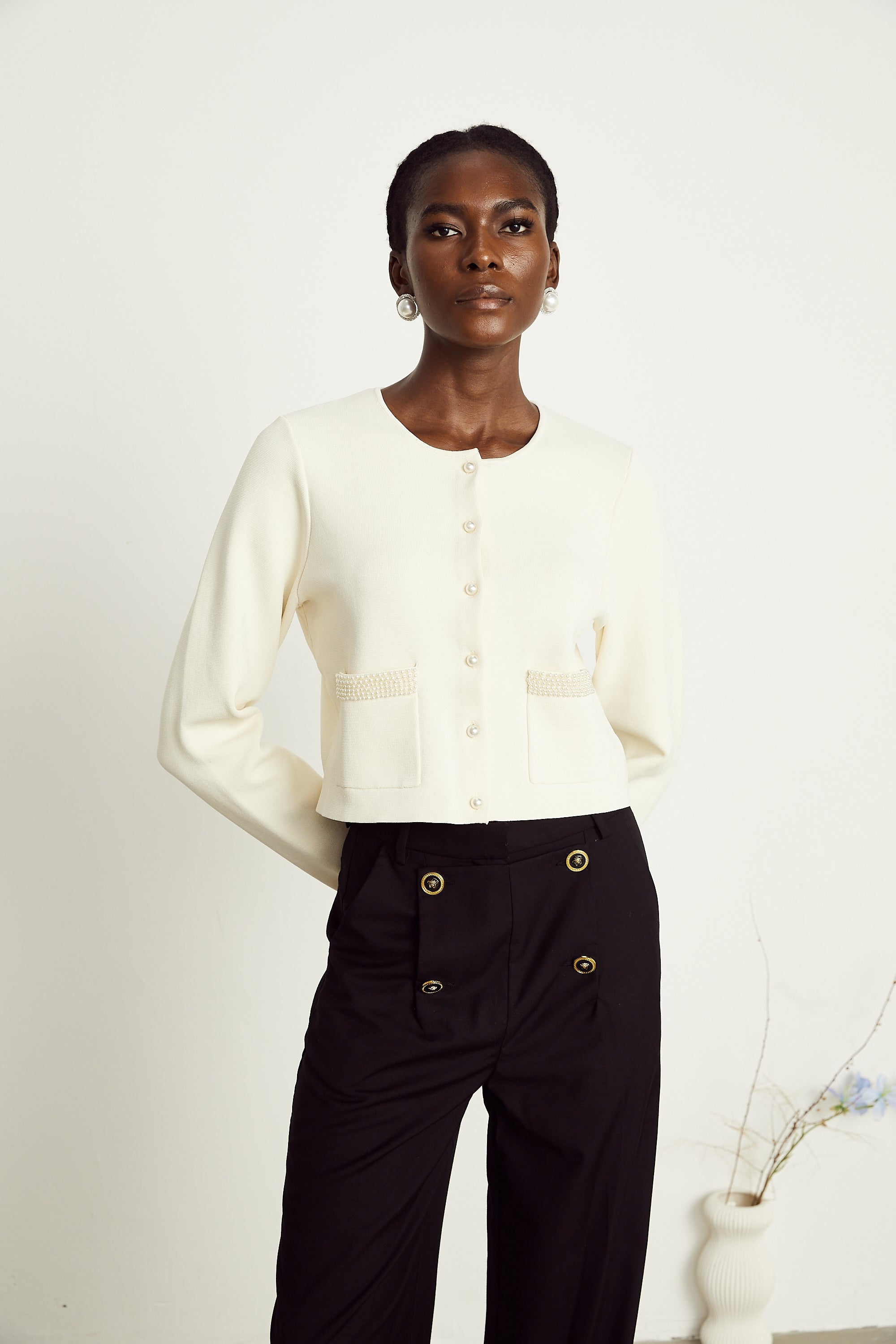 Aurora Bej Suni İnci Hırka